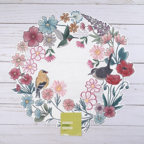 Placemat Centerpiece Birds Flowers Embroidered